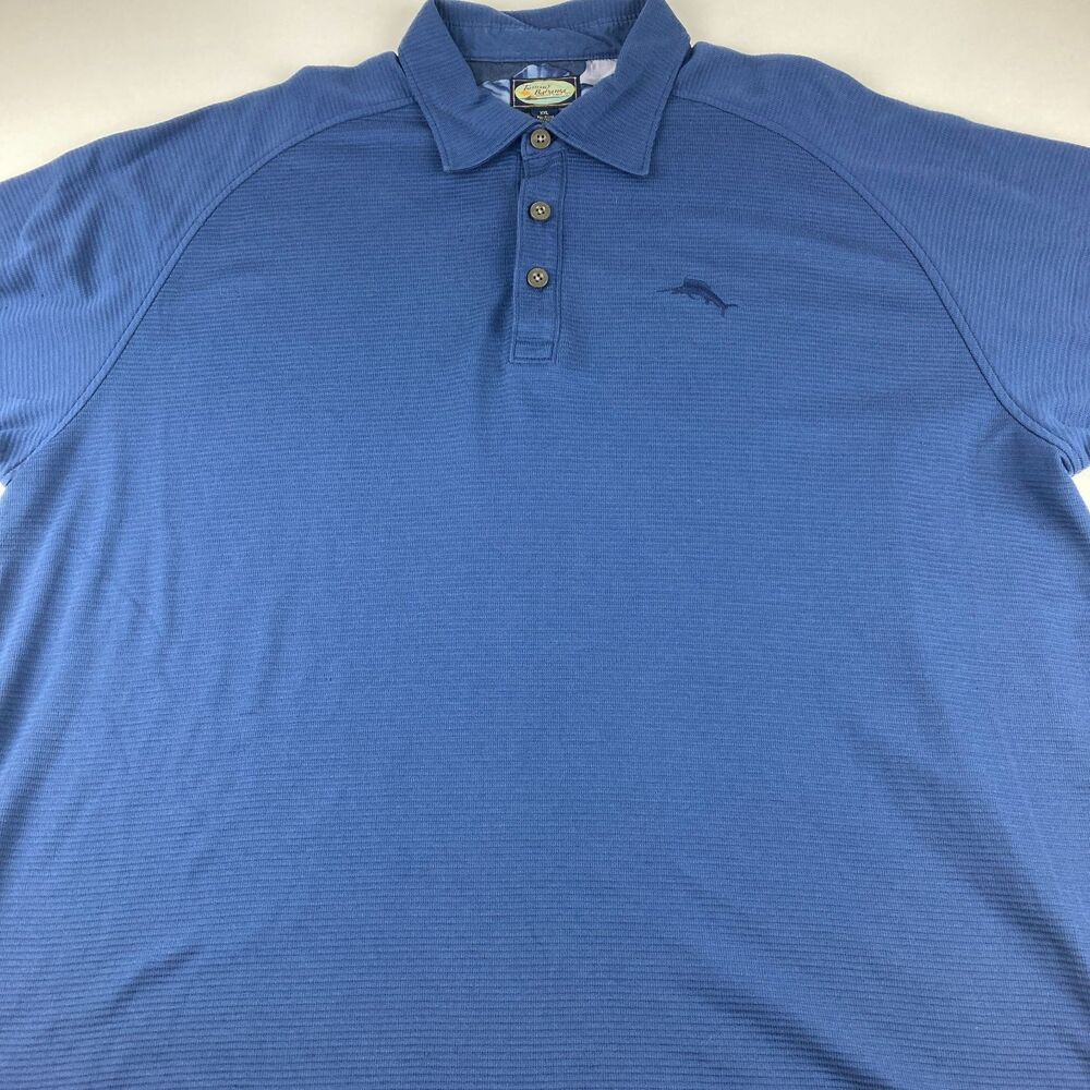 Tommy Bahama Mens XXL Blue Pima Cotton Polo Shirt Marlin Textured Golf